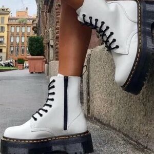 Dr. Martens White Platform Combat Boots with Black Laces